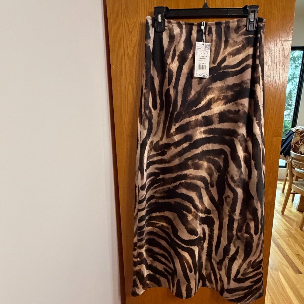 WMNS M Mango MNG Animal Print Midi Slip Skirt BNWT elastic-waist brown zebra max - Picture 2 of 14